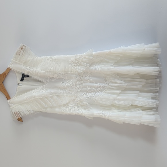 BCBGMaxAzria Dresses & Skirts - BCBGMaxAzria Ivory Tiered Ruffle V-Neck Dress